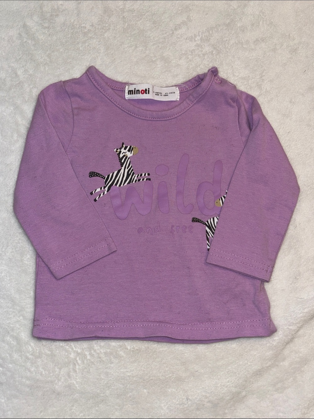 Minoti Baby Lavender zebra 'Wild' Long Sleeve Top 🦓